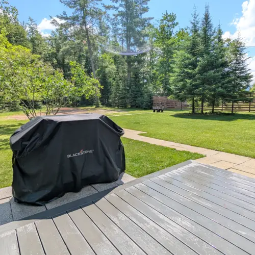 Eine großzügige Rasenfläche an unserem Ferienhaus in Eagle River bietet Kindern einen sicheren und unterhaltsamen Spielbereich im Freien am See.